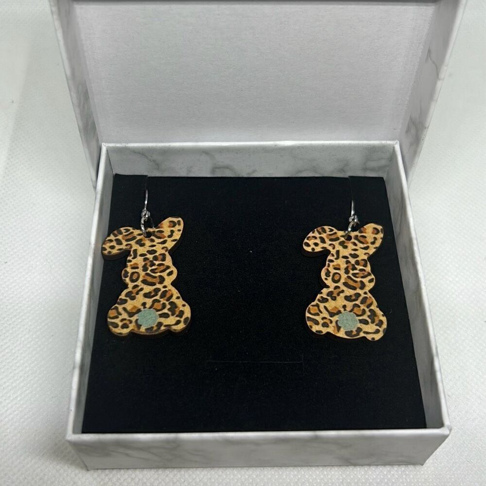 Women's Wooden Leopard Rabbit Easter Earrings Easter Bunny Ornaments